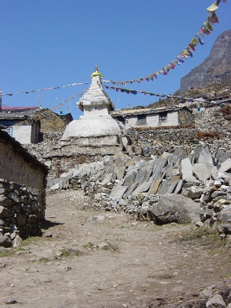 Hauptstraße von Thamo mit Stupa